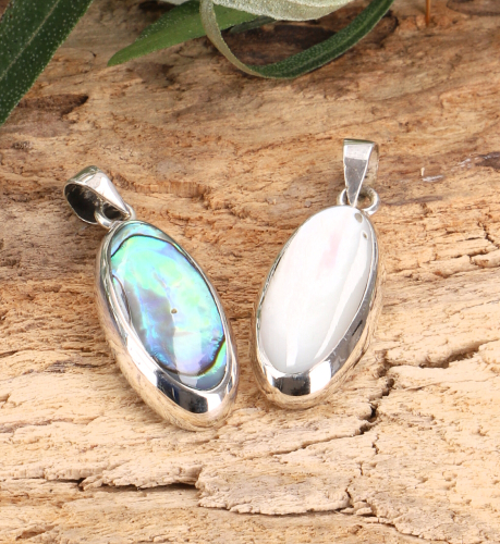 Silver pendant, double-sided boho silver pendant - mother-of-pearl - 2,5x1x0,3 cm 