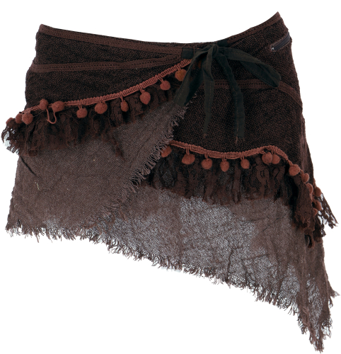 Goa cacheur with lace, mini skirt, wrap skirt belt - brown