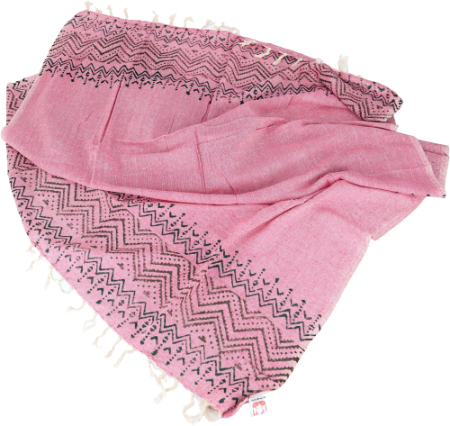 Indisches bedrucktes Baumwolltuch, leichter Blockprint Schal, Sarong, Strandtuch - pink - 180x95 cm