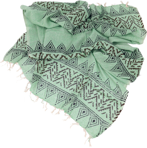 Indian printed cotton scarf, light block print scarf, sarong, beach towel - green - 180x95 cm