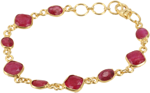 Indian boho bracelet, gold-plated sterling silver bracelet with semi-precious stones - ruby quartz - 20x1 cm