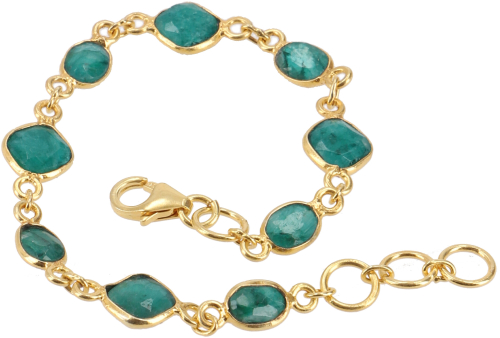 Indian boho bracelet, gold-plated sterling silver bracelet with semi-precious stones - emerald - 20x1 cm
