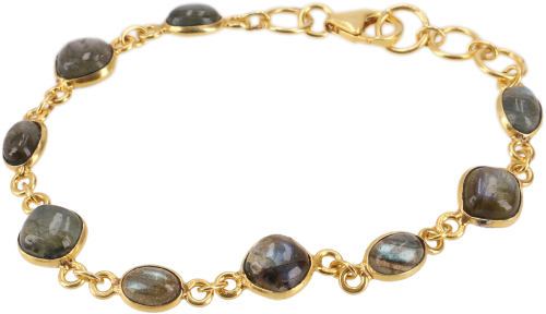 Indian boho bracelet, gold-plated sterling silver bracelet with semi-precious stones - labradorite - 20x1 cm