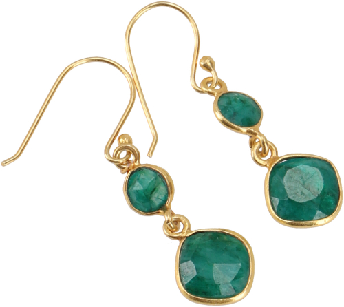 Gold-plated boho earrings in sterling silver, elegant earrings - emerald - 2,5x1,3x0,6 cm 