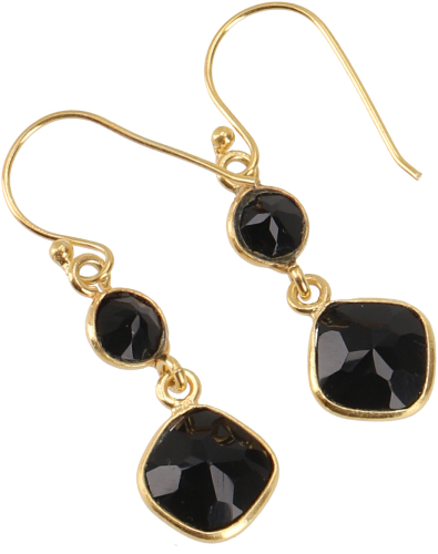Gold-plated boho earrings in sterling silver, elegant earrings - onyx - 2,5x1,3x0,6 cm 