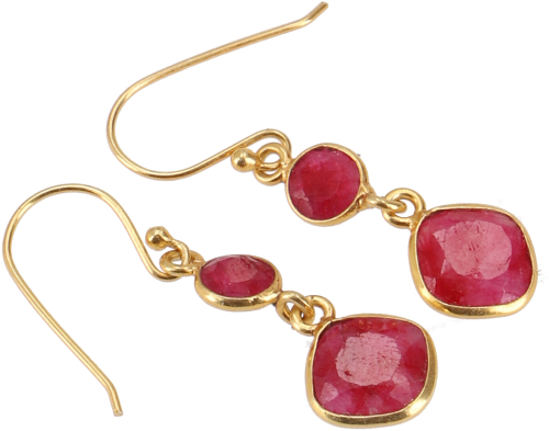 Gold-plated boho earrings in sterling silver, elegant earrings - ruby quartz - 2,5x1,3x0,6 cm 
