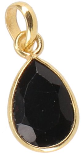 Gold-plated pendant with cut semi-precious stone - onyx - 1,5x1,2x0,5 cm 