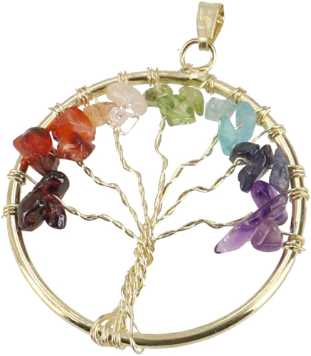 7 chakras amulet `Tree of life` - gold 3,5 cm