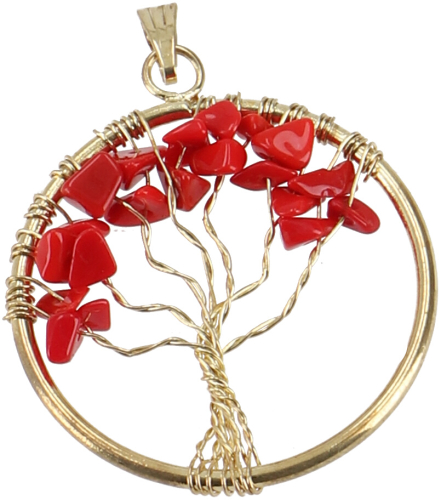Tree of life amulet, golden pendant `Tree of life` - coral/gold 3,5 cm