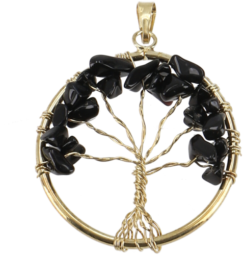 Lebensbaum Amulett, goldener Kettenanhnger `Tree of life` - Onyx/gold 3,5 cm