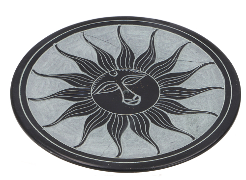 Indian incense holder  10 cm made of soapstone, candle plate - Sun