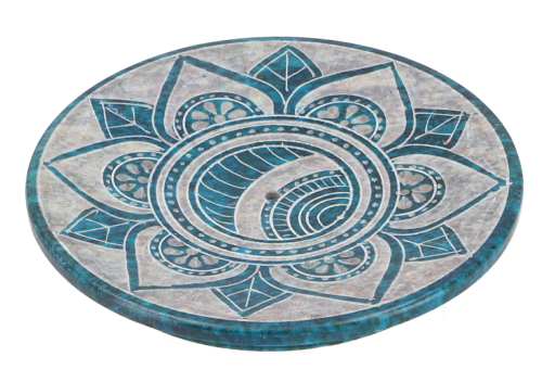 Indian incense holder  10 cm made of soapstone, candle plate - Mandala blue