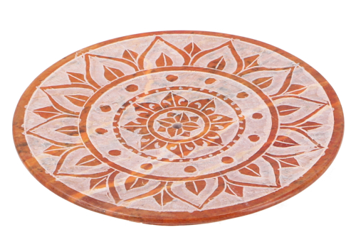Indian incense holder  10 cm made of soapstone, candle plate - Mandala orange