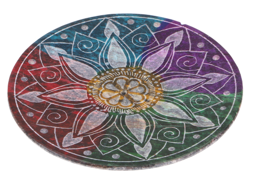 Indian incense holder  10 cm made of soapstone, rainbow candle plate - Mandala 2
