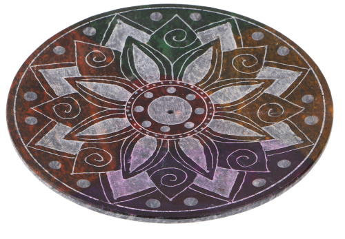 Indian incense holder  10 cm made of soapstone, rainbow candle plate - Mandala 3