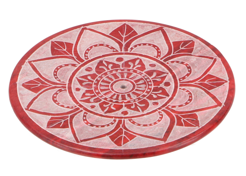 Indian incense stick holder  7.5 cm made of soapstone, mandala coaster - red