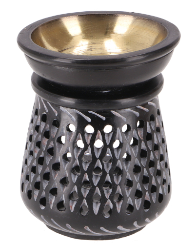 Indische Duftlampe, therisches l Diffusor, Teelicht Halter fr Aromatherapie, Aromalampe aus Speckstein - Rund Ornament - 10x7x7 cm  7 cm
