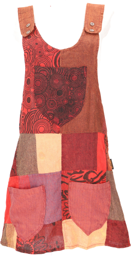 Boho bib skirt, patchwork strap dress, bib dress - orange/red