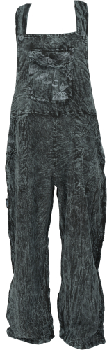 Dungarees, boho jumpsuit, unisex cotton dungarees with straight leg - black