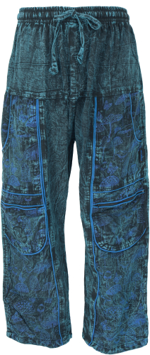 Yogahose, Unisex Baumwoll-Goa-Hose mit Print und Taschen - blau