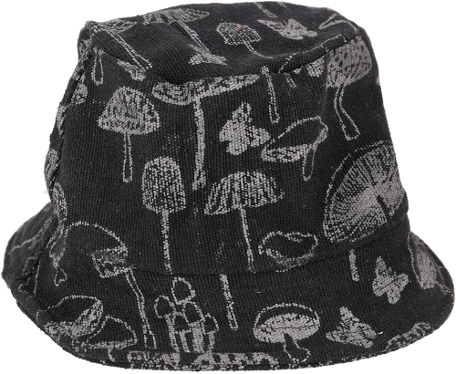 Summer hat, mushroom print floppy hat, fisherman`s hat, sun hat - black
