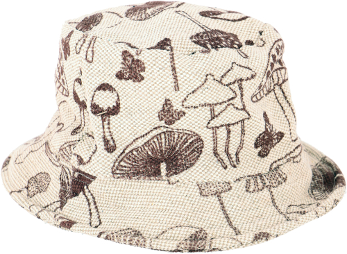 Summer hat, mushroom print floppy hat, fisherman`s hat, sun hat - linen colored
