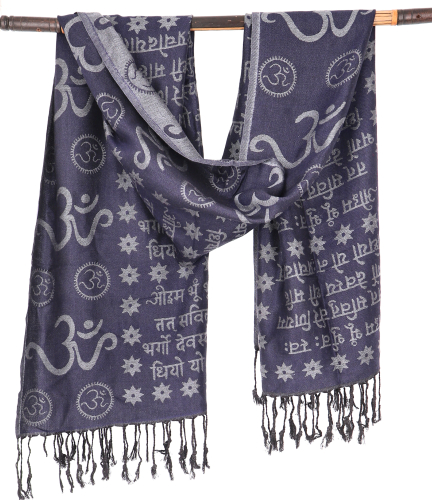 Pashmina viscose scarf/stole with OM pattern - dark blue/gray - 180x70 cm