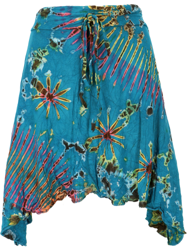 Batik hippie mini skirt, boho summer skirt, pointed skirt, bandeau top - petrol
