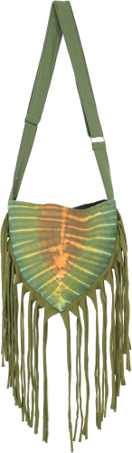 Small shoulder bag, hippie bag with fringes, batik bag - green - 30x30x5 cm 