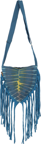 Kleine Schultertasche, Hippie Tasche mit Fransen, Batiktasche - blau - 30x30x5 cm 