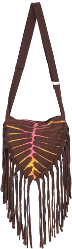 Small shoulder bag, hippie bag with fringes, batik bag - brown - 30x30x5 cm 