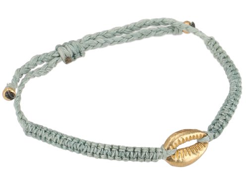 Bead bracelet, macram bracelet cowrie shell - aqua