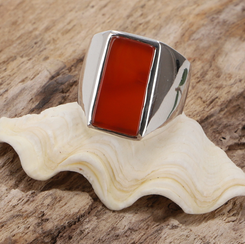 Men`s signet ring 925 silver with red stone, solid, square polished, shiny sterling silver ring, handmade men`s jewelry - carnelian