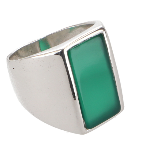 Men`s signet ring 925 silver with green stone, solid, square polished, shiny sterling silver ring, handmade men`s jewelry - agate