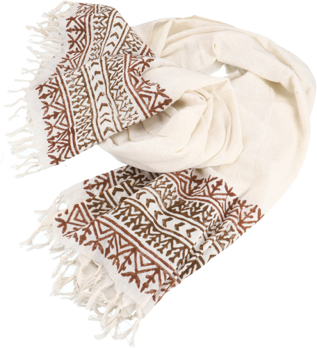 Indisches bedrucktes Baumwolltuch, leichter Blockprint Schal, Sarong, Strandtuch - helles beige/braun - 170x95 cm