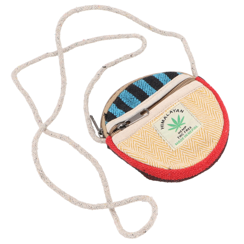 Round ethno patchwork wallet, pencil case, neck pouch - beige/colorful - 12x12x2 cm  12 cm