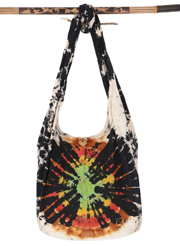 Batik sadhu bag, hippie bag, goa shoulder bag - colorful/black - 40x35x15 cm 
