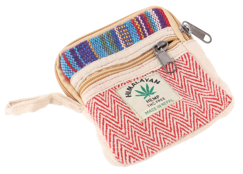 Ethno hemp wallet, patchwork wallet - red/colorful - 10x10x2 cm 