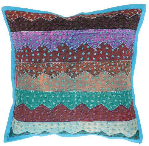 Indian cushion cover, embroidered patchwork cushion cover, ethnostyle cushion - turquoise blue - 40x40x0,2 cm 