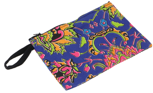 Colorful boho cosmetic bag, upcycled case, pencil case - dark blue - 12x18 cm