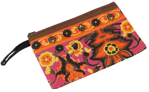 Colorful boho cosmetic bag, upcycled case, pencil case - brown/orange - 12x18 cm