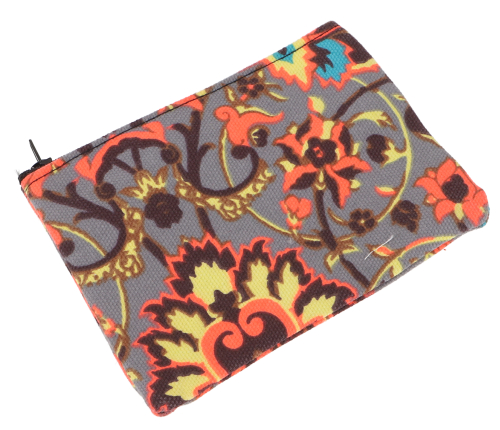 Colorful boho wallet, upcycled fabric wallet - grey/orange - 10x13x1 cm 
