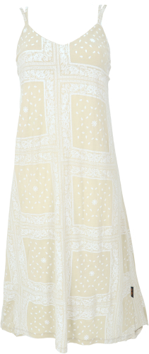 Midi dress with patchwork print, summer dress, strap dress - sand