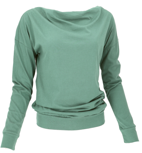 Long-sleeved shirt with waterfall collar, organic cotton yoga shirt - green