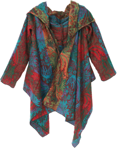 Open boho cardigan, plus size jacket with hood - red/colorful