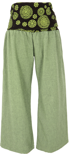 Wide Marlene pants, wellness pants, yoga pants, boho pants with wide waistband - green/lemon