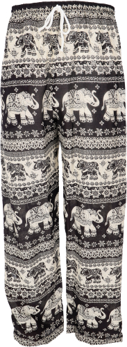 Lightweight yoga pants, tai chi pants, summer pants with elephant print -  black