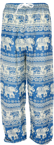 Lightweight yoga pants, tai chi pants, summer pants with elephant print - turquoise blue