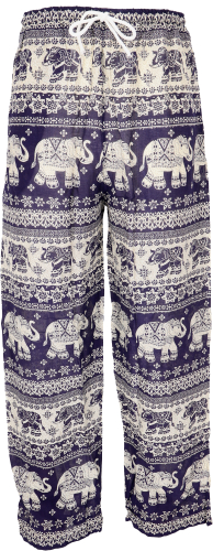 Lightweight yoga pants, tai chi pants, summer pants with elephant print - dark blue