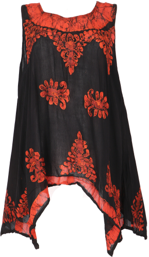 Longtop XXL, embroidered tunic hippie chic - black/brick red